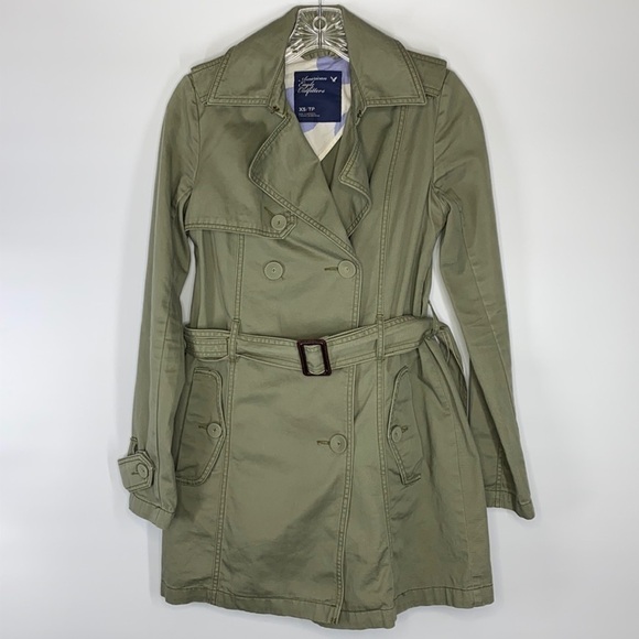 American Eagle Outfitters Jackets & Blazers - American Eagle Olive Green Short Trench Coat/Jacket Size XS